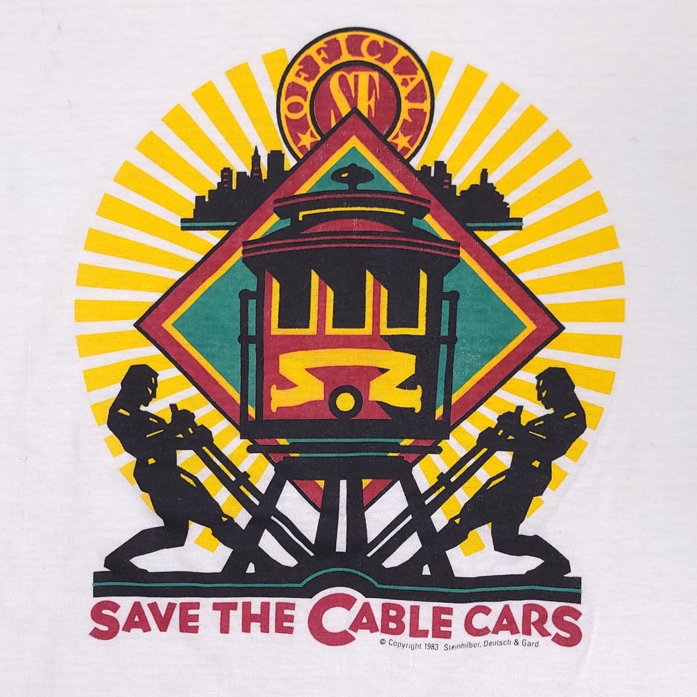 Vintage 1983 Wright's San Francisco Save The Cable Cars T-Shirt White Medium USA - Picture 2 of 8